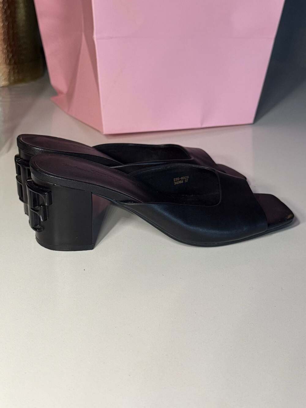 Gianfranco Ferre Black Leather Logo Heel Mules - Picture 2 of 9